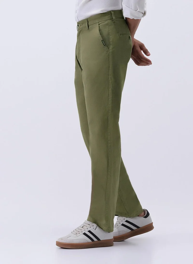Urbano Fashion Urbano Fashion Men's Light Olive Cotton Regular Fit Casual Chinos Trousers Stretch